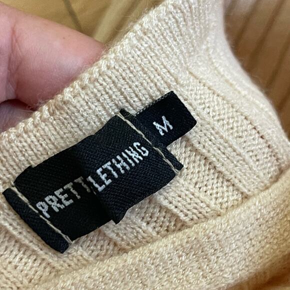 Pretty Little Thing Ribbed One Piece Romper Cream Size Medium - Picture 3 of 3